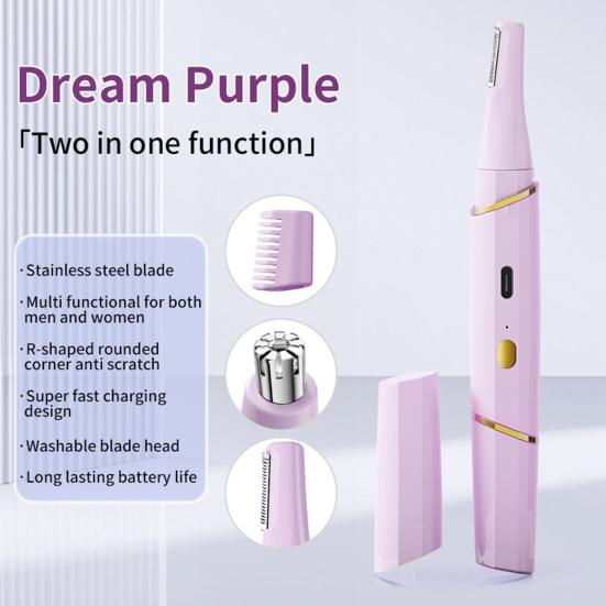 Электрический триммер для бровей 2-в-1 и триммер для носа для женщин, USB-перезаряжаемый триммер для волос на лице, портативный безболезненный инструмент для точного ухода