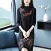 Women's Floral Knit Dress Loose Mid-length Thick Knit Sweater Dress Pullover Knit Dress
