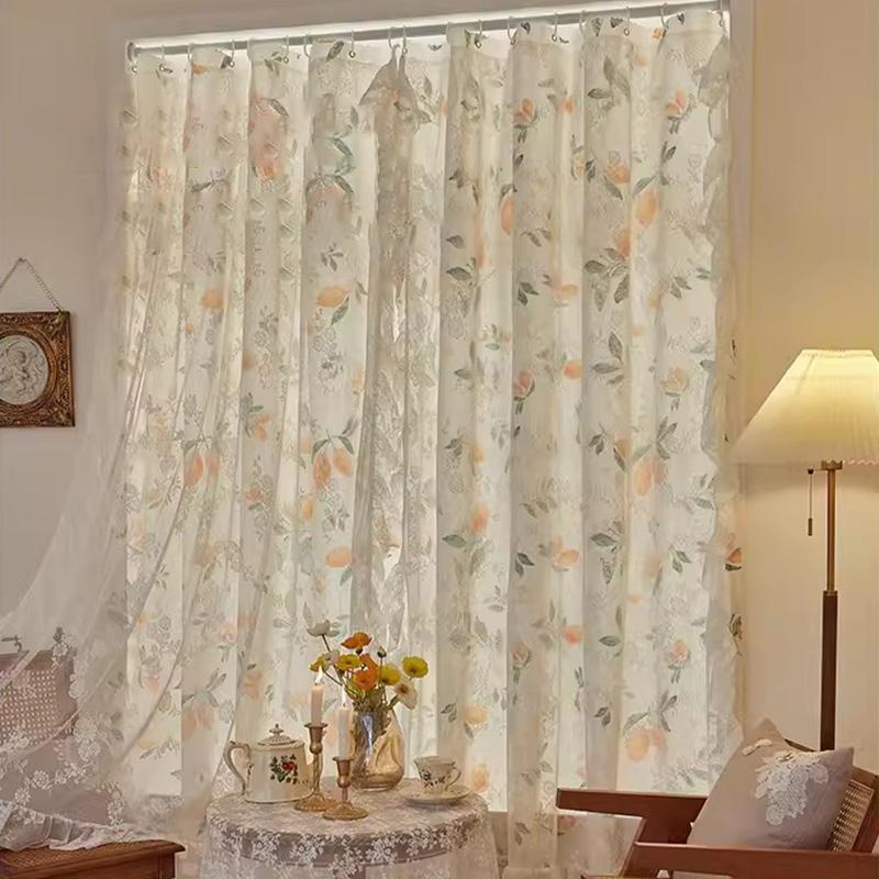Винтажная кружевная боковая занавеска для спальни с цветочным принтом, занавески для гостиной, кружевная прозрачная перегородка для дома, украшение для дома