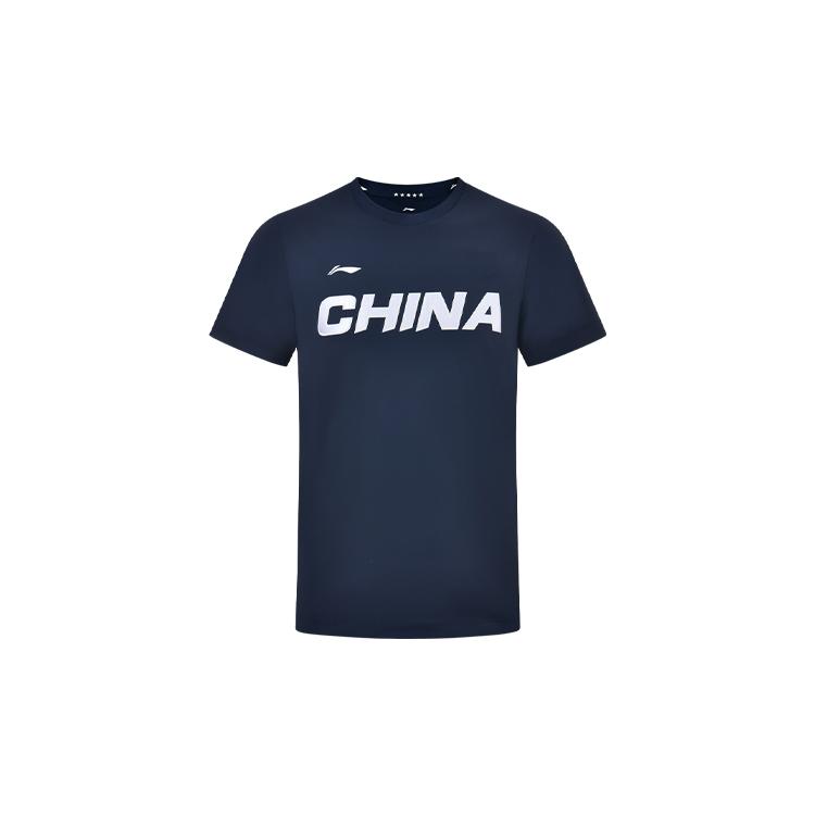 Мужские футболки Li Ning Темно-синие с круглым вырезом Умеренный прямой крой AHSS983-1