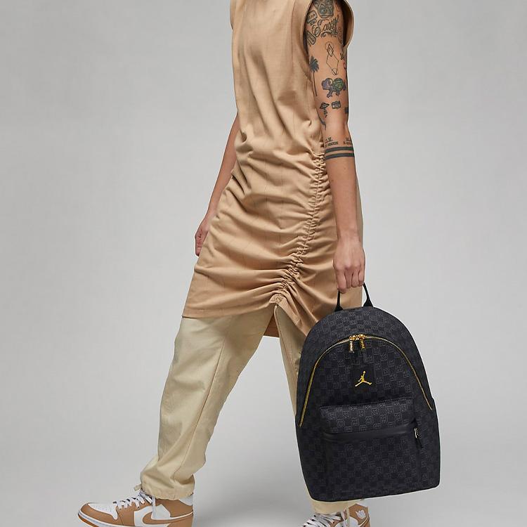 New Jordan Gold Logo Monogram Backpack Black FJ6784-010