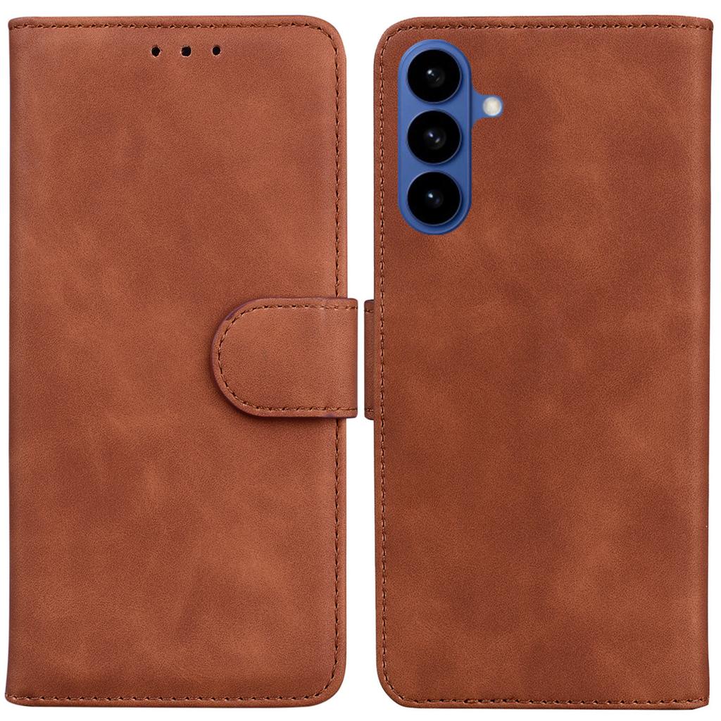 For Samsung Galaxy S26+ Case Solid Color Leather Wallet Phone Cover