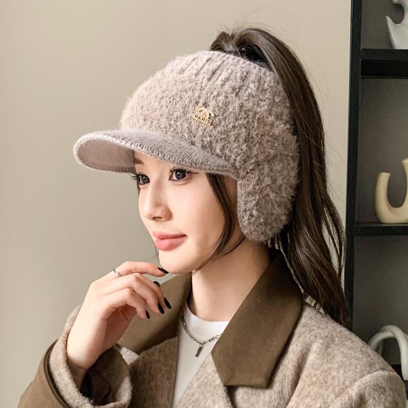 Новая женская зимняя шапка из меха кролика, плюшевая меховая подкладка, теплые шапки для женщин, повседневная зимняя вязаная козырек