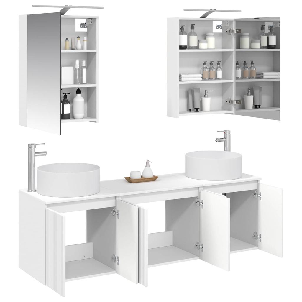 5 Piece Bathroom Cabinet Set White Engineered Wood
