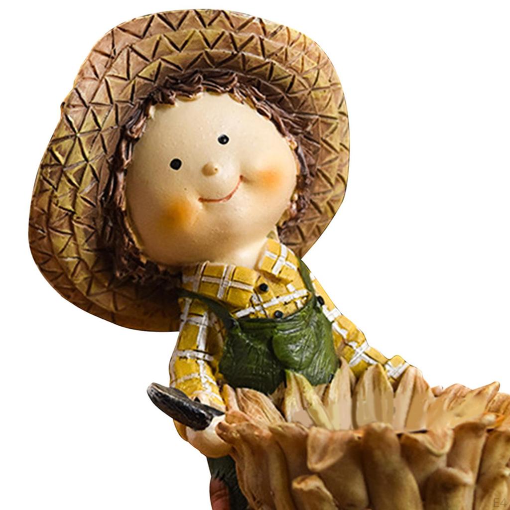 Autumn Harvest Girl Resin Figurine Candlestick Height 13.5cm Handmade Home Decoration