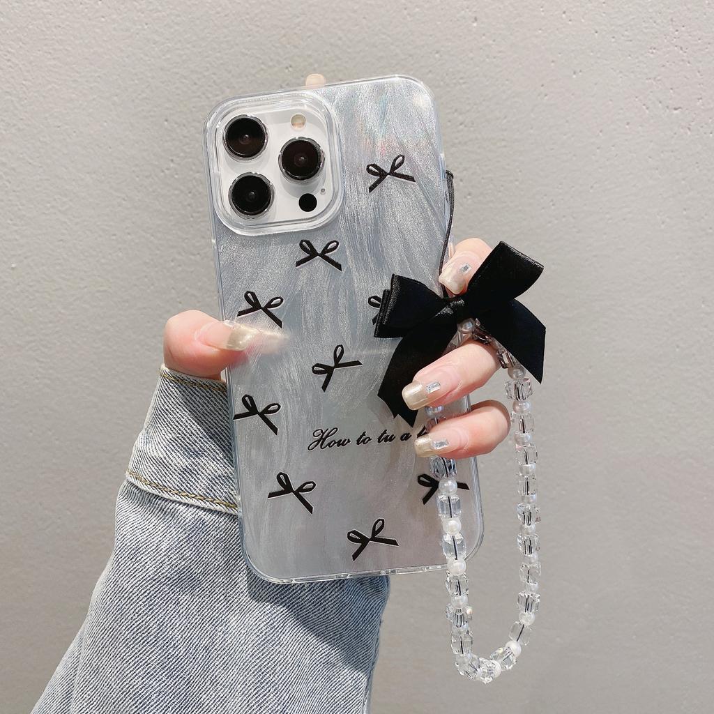 Suitable for Apple 15pro Bracelet Bow Protective Cover for IPhone 11 Laser 14 Feather Yarn Mobile Phone Case 16