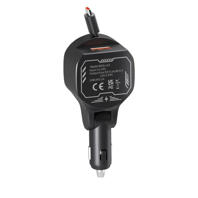 UYUXIO USB C Car Charger Adapter 66W Super Fast Charging with Retractable Cable for iPhone iPad Samsung Android Phones MacBook