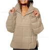 Womens Solid Color Quilted Lightweight Winter Warm Pullover Stand Collar Button Cotton Coat