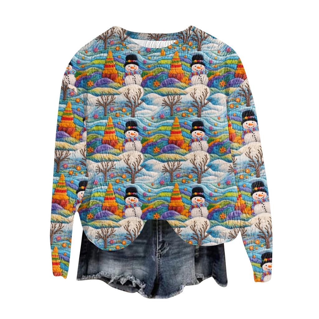Женский модный пуловер с круглым вырезом, футболка с длинным рукавом, рождественская толстовка с принтом