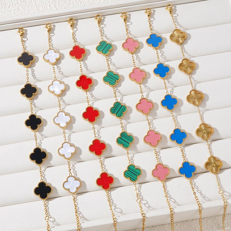 Двусторонний браслет на удачу из титановой стали 15 мм, высококачественный браслет с четырьмя листами клевера, модные украшения для рук