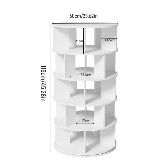 Shoe Rack Rotatable Angle White Finish Round 5 Tiers Stable Base Large Capacity Wooden Shoes Storage Stand Home
