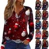 Women's T Shirt Tee Christmas Print Button Long Sleeve Daily Weekend Fashion Basic V- Neck Regular Top