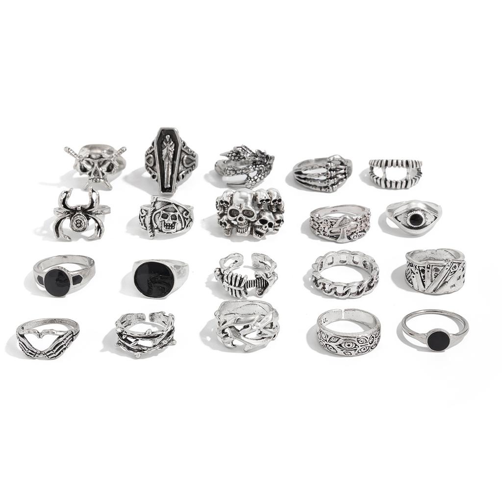 Преувеличенное Кольцо в Панк-Стиле для Мужчин Хип-Хоп Индивидуальность Череп Масляные Капли Набор Колец Винтажные Мужские Украшения