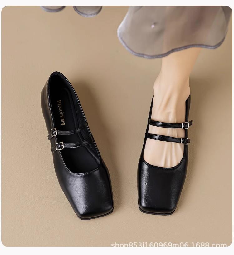 Square head flat bottom silver ladyshoes women's 2025 summer thick heel French retro one-word buckle with soft sole Muller single shoes women