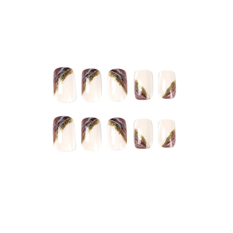 24 шт. Носить ногти Белый Фиолетовый Пятно Золотая Фольга Маникюр Патч Носить ногти Накладные ногти Маникюр Пресс на ногтях