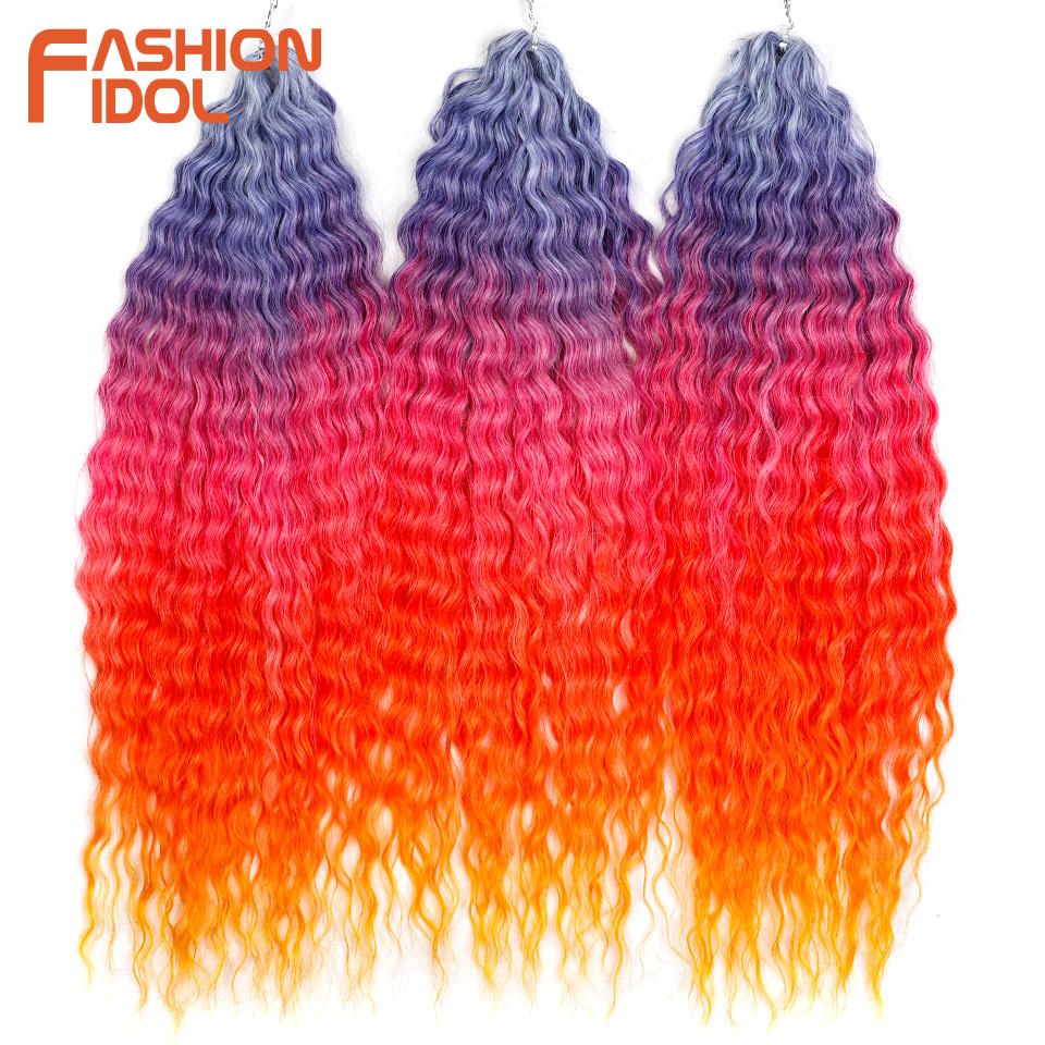 FASHION IDOL Ariel Twist Crochet Hair Synthetic 22 Inch 3 PCS Water Wave Hair Extensions Ombre Rainbow Color Braid Curly Hair