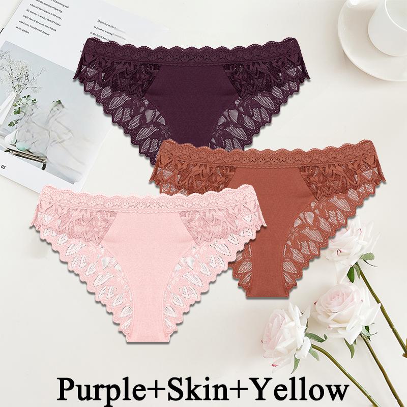 FINETOO 3PCS/Set Women Sexy Lace Panties Underwear Exotic Briefs Female Underpants Soft Lingerie Temptation Embroidery Intimates