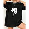 Black Oversized T Shirt With White Floral Print For Casual Wear