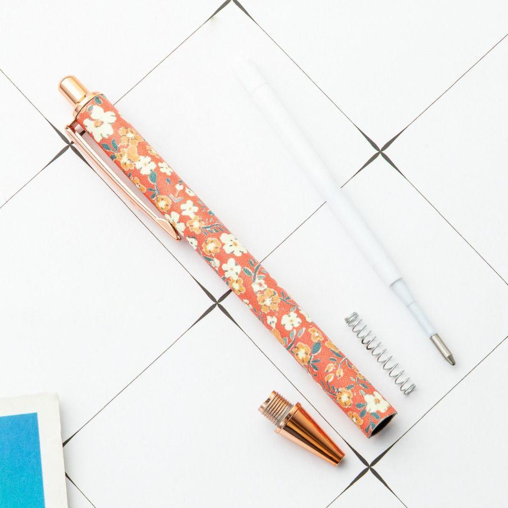 Cute Cartoon INS Print Pen Luxury Heart Flower Pens Portable Press Metal Pen Office Supplies