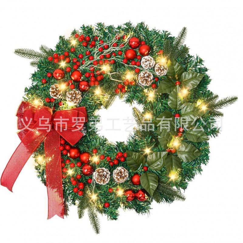 Christmas Decorations Set: LED String Lights Red Poinsettia Flowers Wreath Door Hanging Home Festive Interior