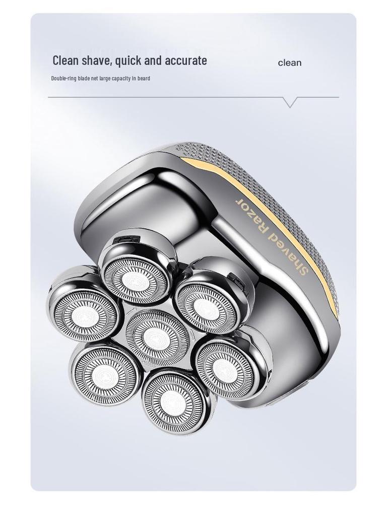 Немецкая точность 7-головочная электрическая бритва и машинка для стрижки волос для мужчин - Перезаряжаемая, многофункциональная бритва для бритья головы