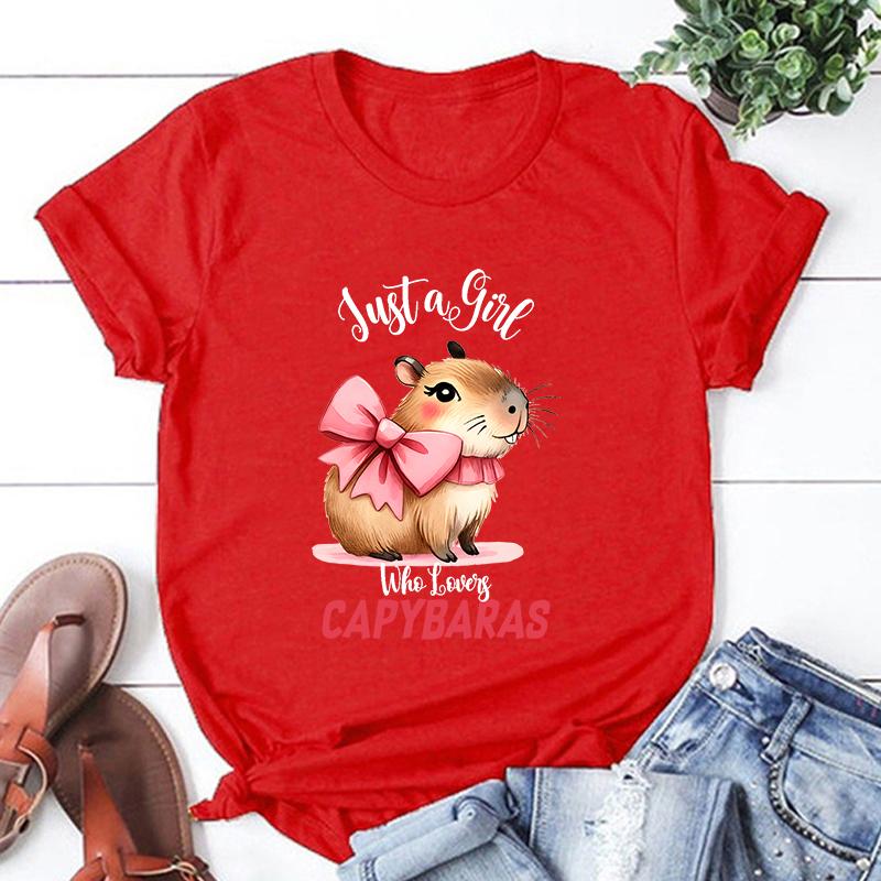 New Just A Girl Who Lovers Capybara Graphic Print T-Shirt Women Men Fashion Round Neck Loose Tee Shirt Streetwear Casual T Shirt