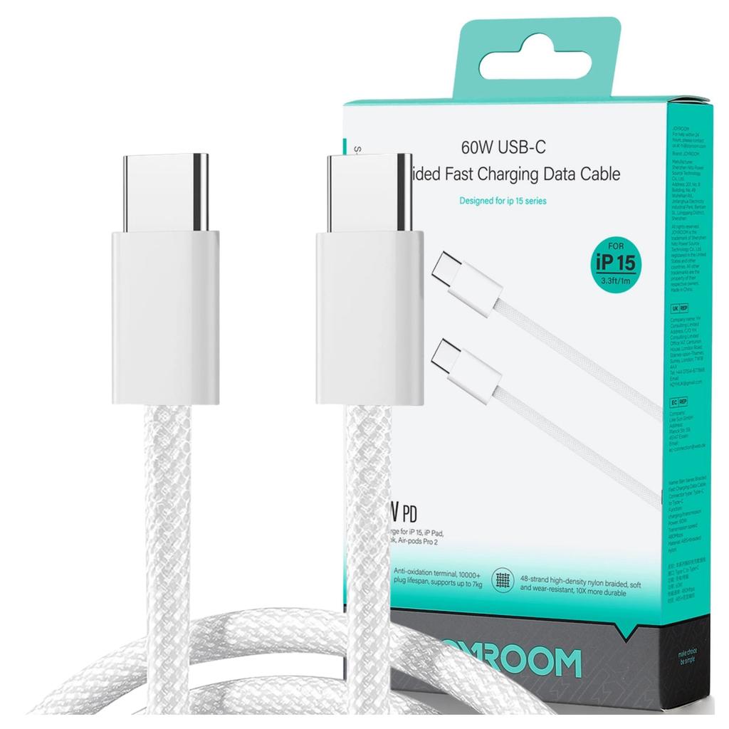USB-C To USB-C Cable Joyroom S-A45, 60W, Braided, 1M (White)