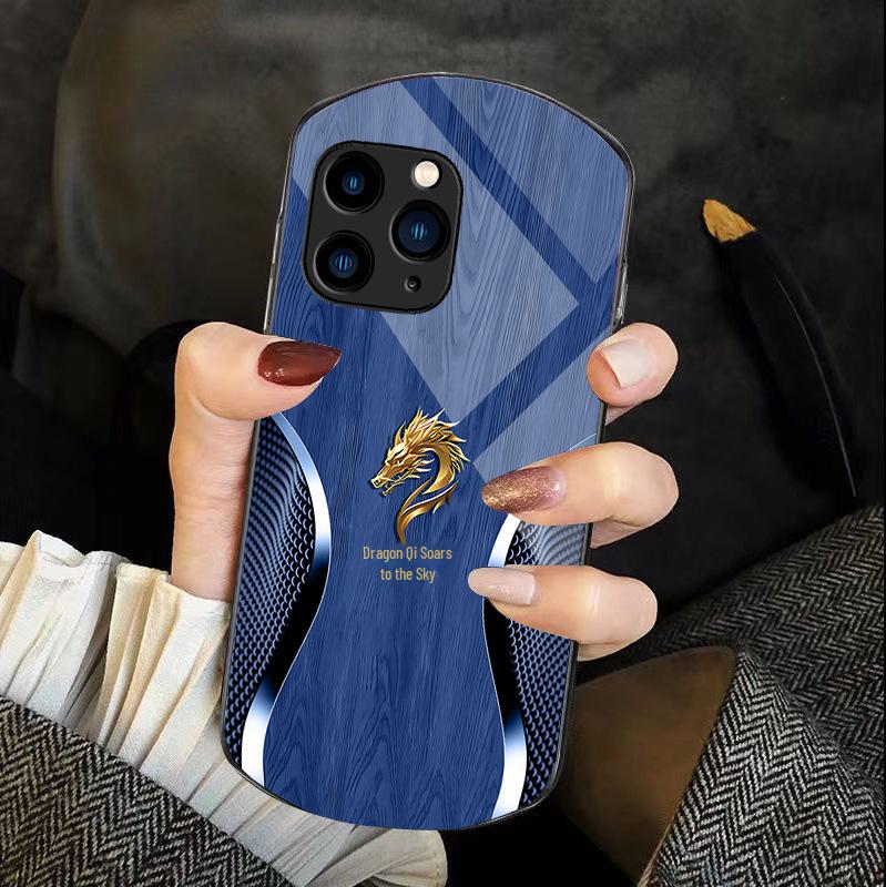 Стеклянный чехол Blue Dragon для iPhone XR с текстурой дерева для Apple 15 Pro, 14 Max, 13 и 11.