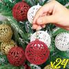 6/24PCS Christmas Ball Ornaments Hollow Out Xmas Tree Hanging Pendants Red Gold Kids Glitter Toys Home New Year Party Decoration