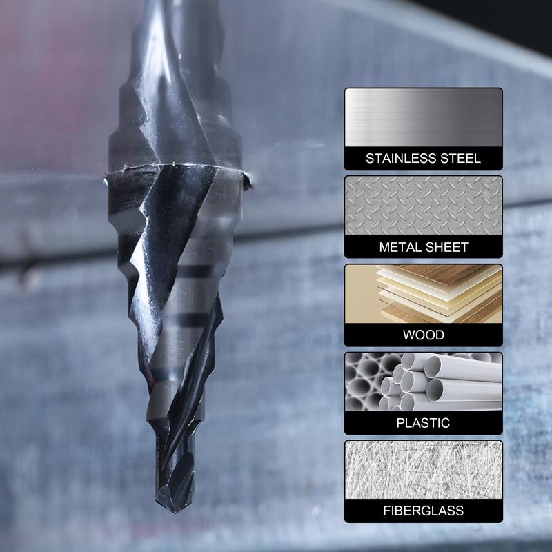 EZARC Step Drill Bit for Metal 1PC, 4-32mm M35 Spiral Flute Unibit Step Drill Bit, 15 Steps Cone Drill, AlTiN Coated, for Metal