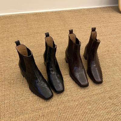 Очень удобно~! Простые квадратные сапоги с толстым каблуком, эластичные короткие сапоги, ботинки Martin, универсальные ботинки Chelsea