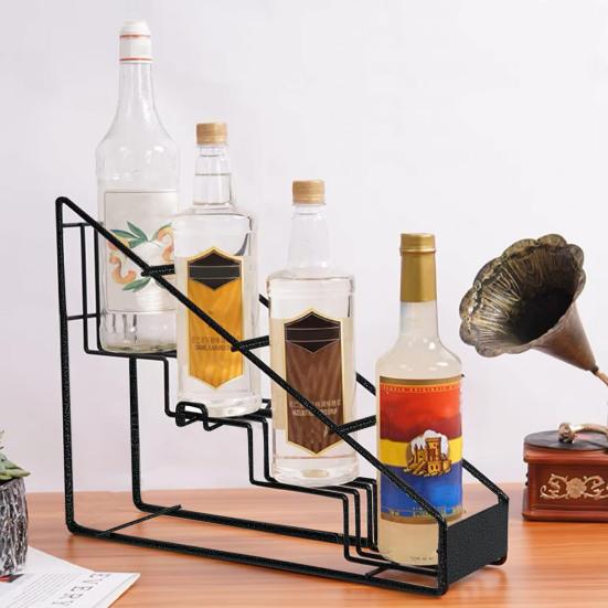Стойка для хранения кофейного сиропа, 4 слоя, минималистичный черный металлический держатель для напитков, пива, вина, сиропа, бутылка-органайзер, подставка для дисплея, кофейный бар, кухонные аксессуары
