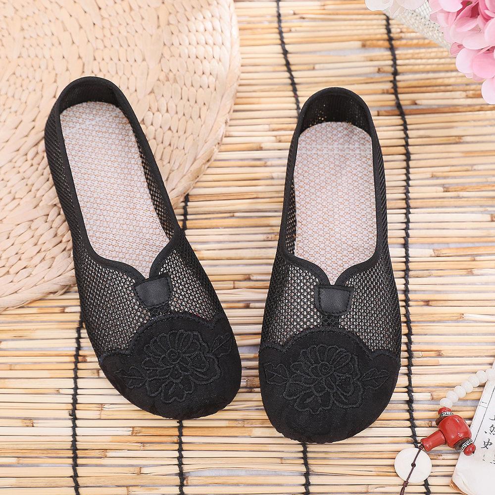 Новые летние туфли из ткани Old Beijing, вышитые туфли в китайском стиле для мам, женские повседневные туфли с мягкой подошвой из дышащей сетки, сандалии