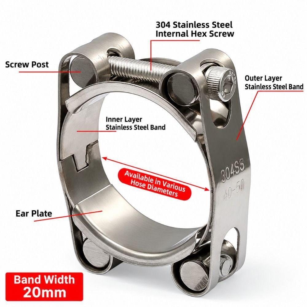 304 Stainless Steel Exhaust Pipe Clamp Strong Throat Turbo Hose Clamp for Exhaust Pipe