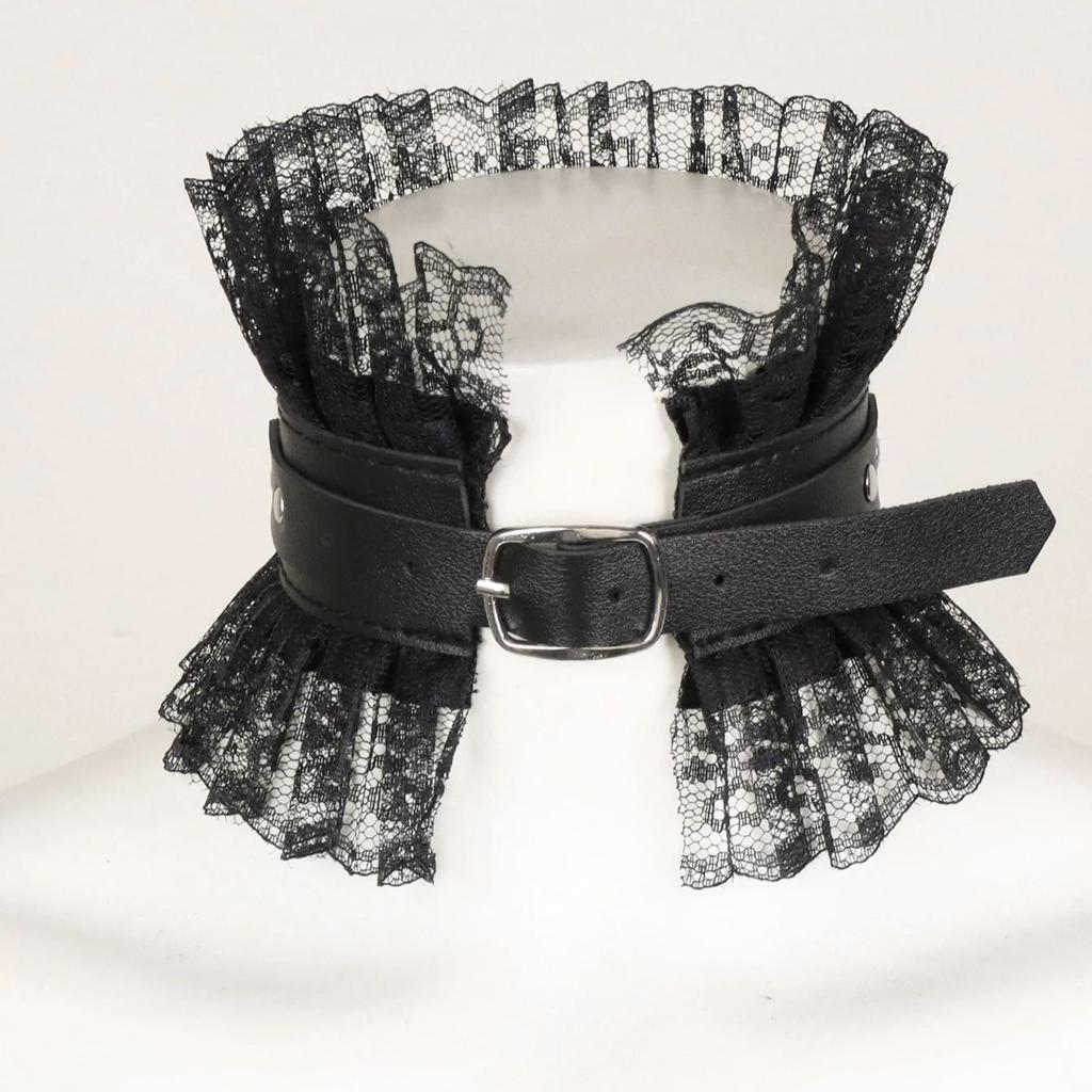 Women Punk Gothic Lace Choker Collar Sexy PU Leather Festival Cosplay Neck Accessories Black Lolita Costume Accessories