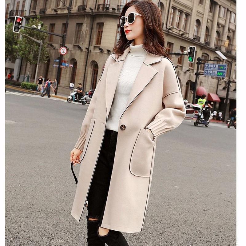 Womens Oversized Wool Blend Coat Medium-Length Loose Fit Chic Korean Style