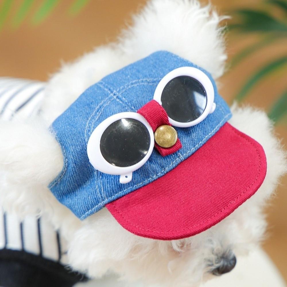 Korean Style Dog Sun Hat with Sunglasses Denim Cap Puppy Baseball Cap  Beach Activities