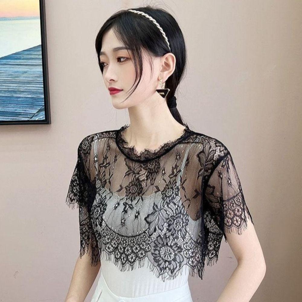 White Black Lace Shawl Lace Blouse Shoulders Scarf Fashion Fake Collar Cape Spring Autumn