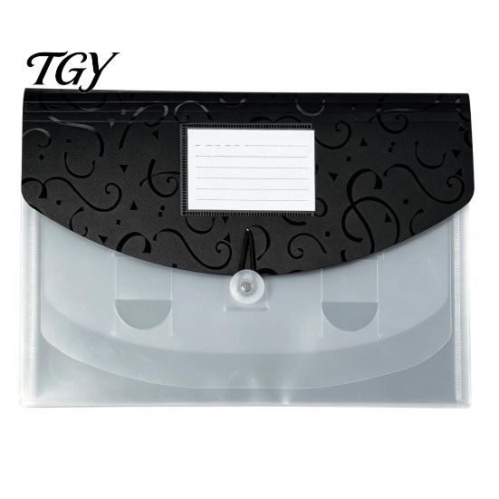 Plastic File Pouch Expandable Document Folder with Label Slot, Layered Design Waterproof PP Business Envelope, Secure Rope Closure Organizer