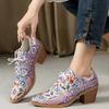 Cross-borderprinted Pointed-toe Lace-up Fashion Single Boots Women's Autumn and Winter European and American Lace-up Thick Heel and Ankle Boots