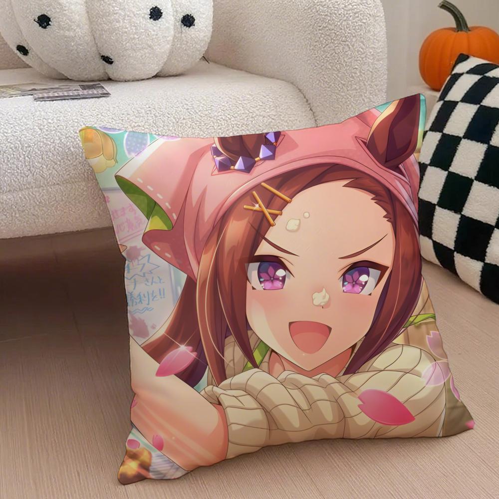 Cheerful  Anime UUmamusume Pretty Derby Cushion Cover Throw Pillow Cover Hidden Button Durable Polyester Chair Cushion