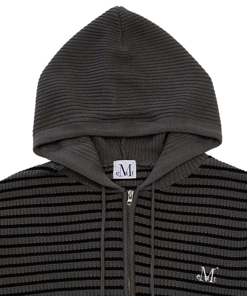 Mucent May Oversized Striped Hand Warmer Knit Zip-Up Hoodie Unisex (2 Colors)