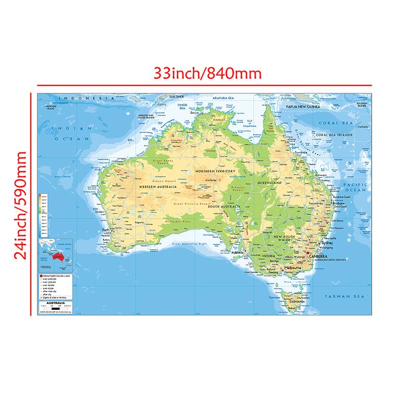 Английская карта Карта Австралии Географическая карта Настенный декор Фон для гостиной, дома, кабинета, студии, декоративная подвесная картина