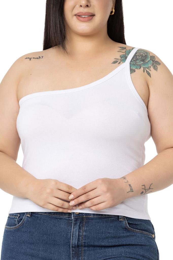 Женский стиль Боди большого размера Плюс размер на одно плечо Вискозное боди черного цвета с низким вырезом