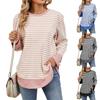 Autumn Winter Striped Pullovers Fashion Ladies Contrasting Round Neck Loose Long Sleeve Hoodie Top for Women