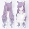 Wig&Hair Accessories*2 Genshin Impact Wig Keqing Cosplay Purple Long Curly Ponytails Ears Horns Pigtails Heat Resistant Women Halloween Free Wig Cap