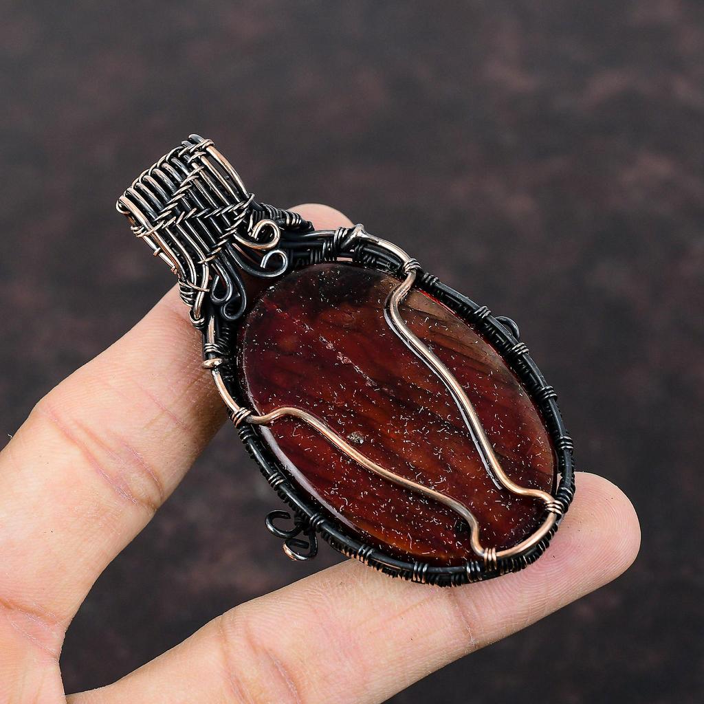 Red Fire Labradorite Pendant Copper Wire Wrapped Gemstone Jewelry Copper Pendant Handmade Boho Style Jewelry Wire Wrap Pendant Gift For Him