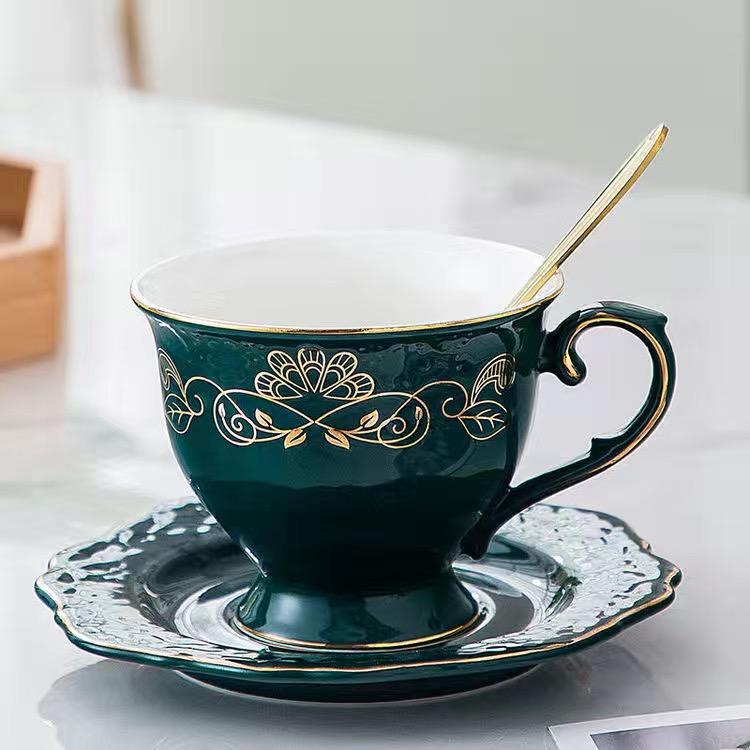 British Court Luxury Tracing Gold Coffee Cup and Plate Two-piece Set of Ceramic Cup Water Cup Flower Tea Cup Milk Cup
