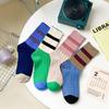 A Pair Stripes Mid Tube Socks Warm Womens Crew Socks Durable Cotton Socks  At All Seasons