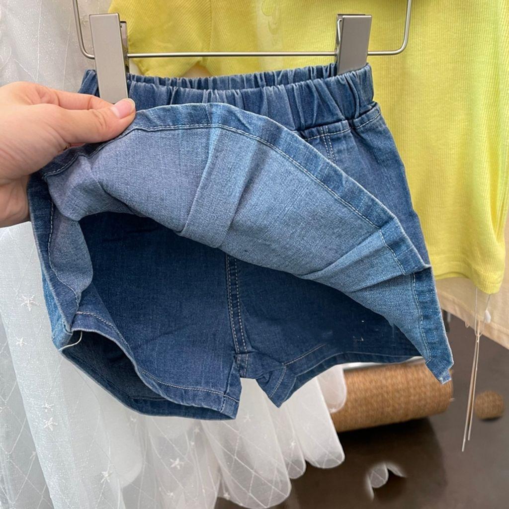 Детская одежда Летняя плиссированная юбка для девочек Стильная джинсовая юбка и брюки для маленьких девочек